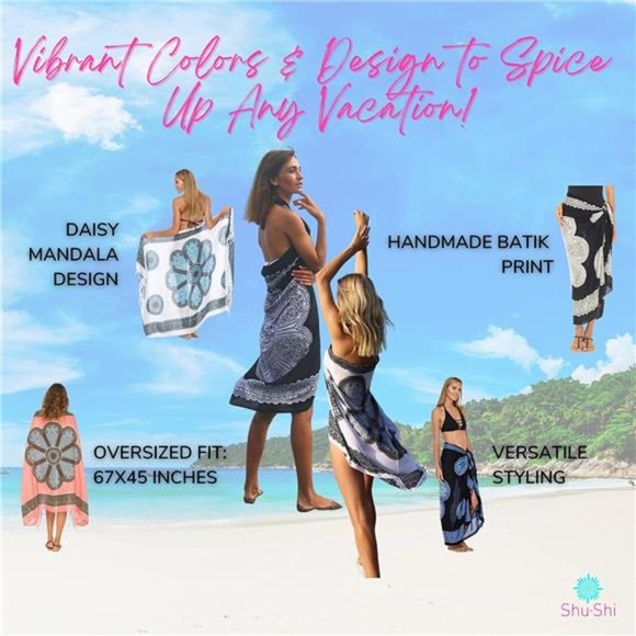 WOMENS Beach Swimsuit Cover Up Flower White/Black/Grey - Picture 2 of 6